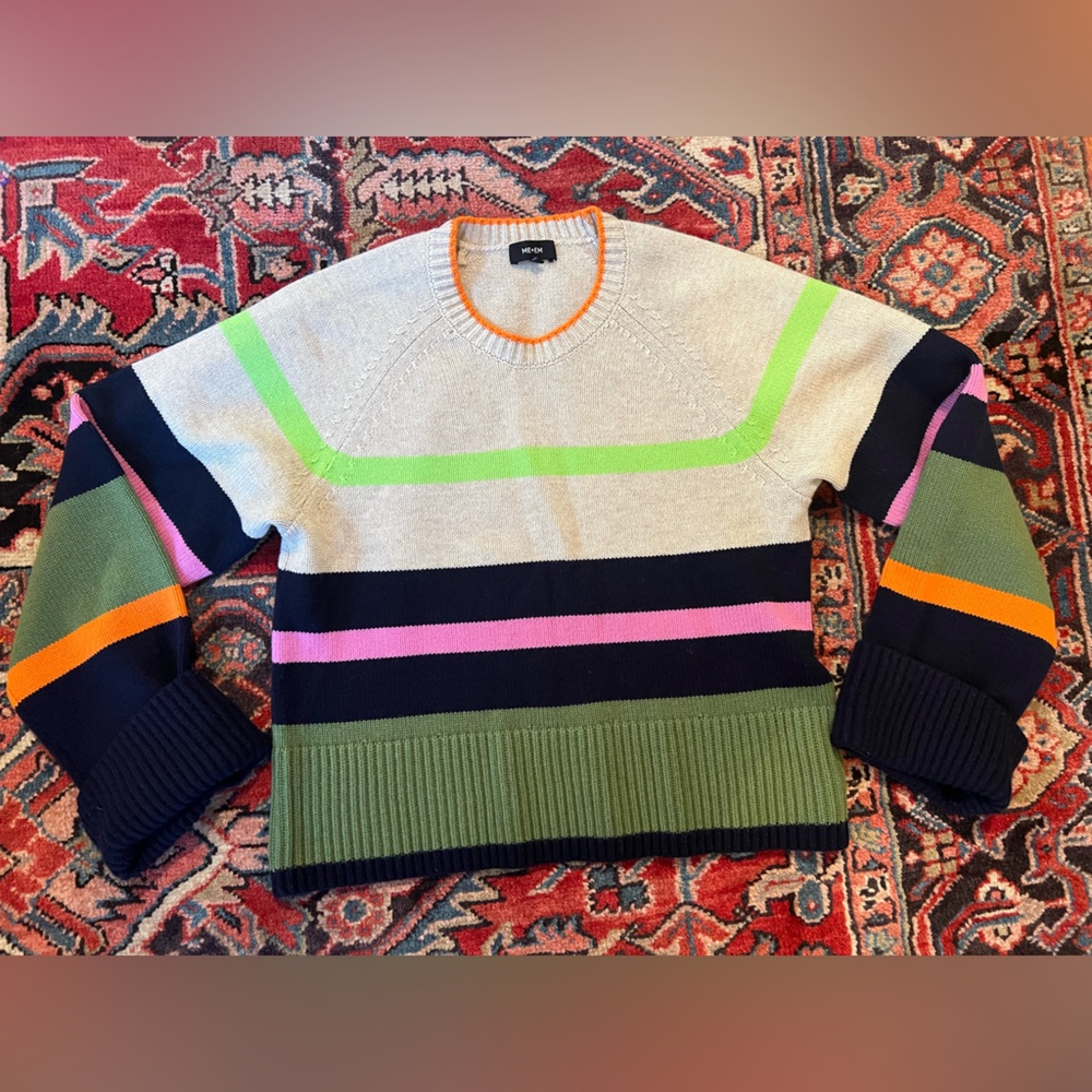 ME+EM Wool and Cashmere Multicolor Striped Sweater— Womens Large - Picture 5 of 11